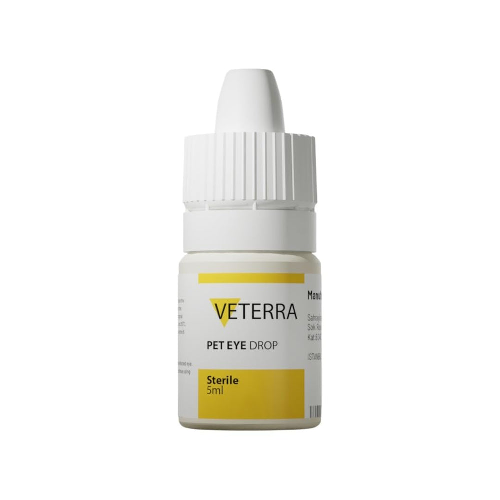 Veterra Pet Eye Drops transparent solution ready for application.