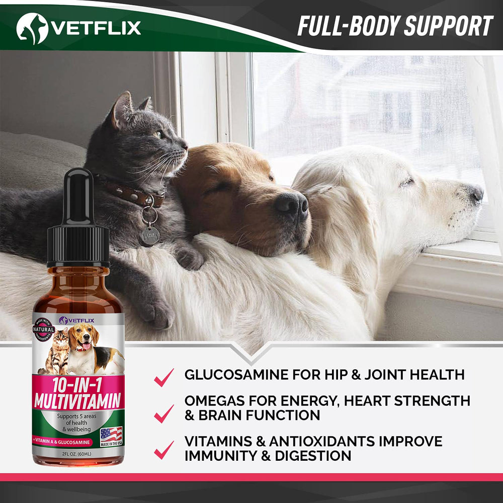 Vetflix made-in-USA badge on bottle signals quality and safety.