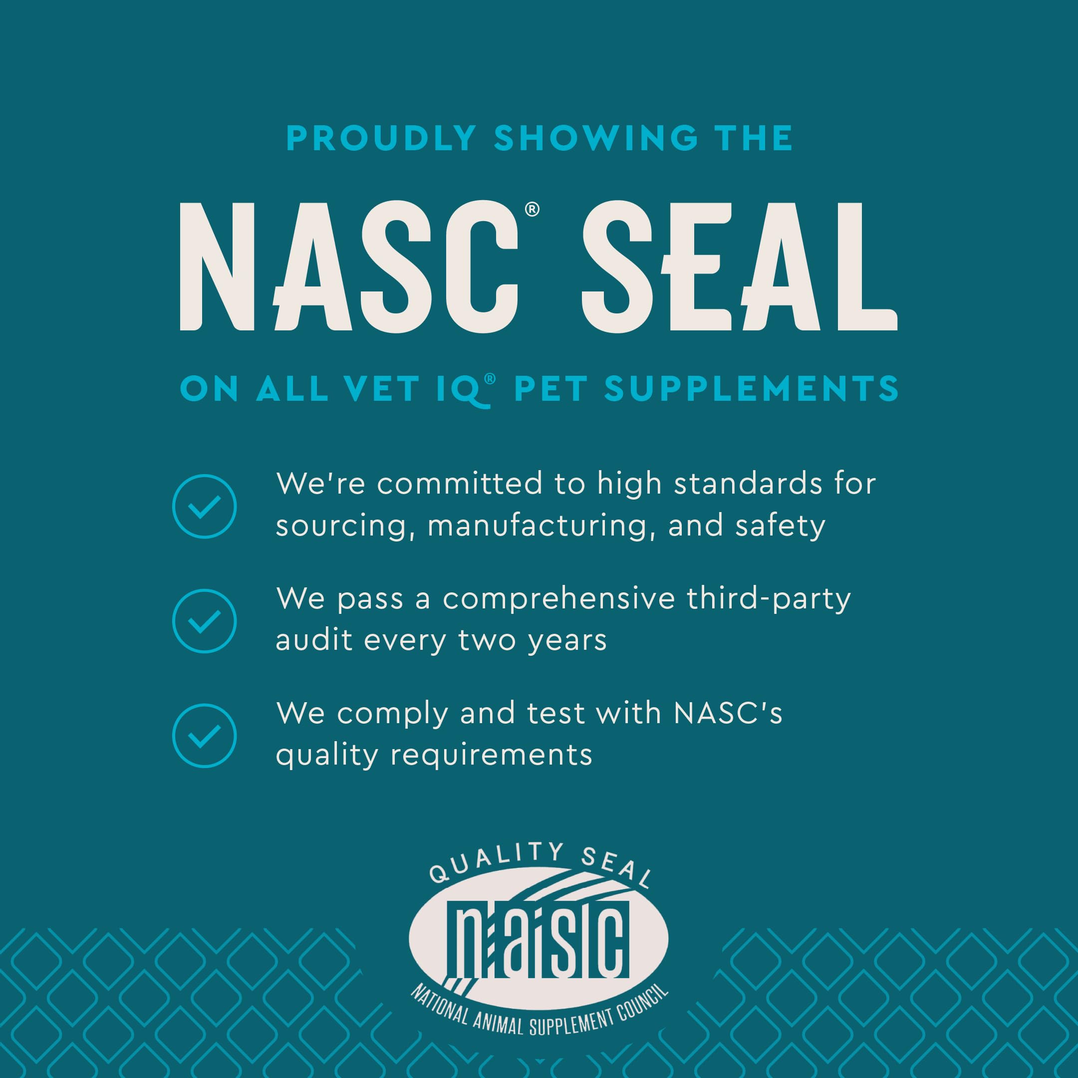 VetIQ Advanced Calming chews beside a relaxed dog resting