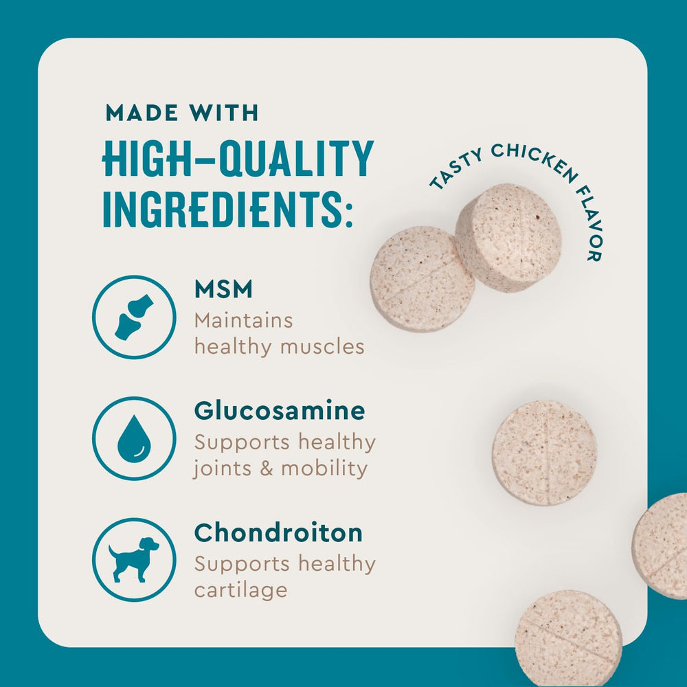 VetIQ glucosamine, chondroitin, and MSM formula supports healthy joints.