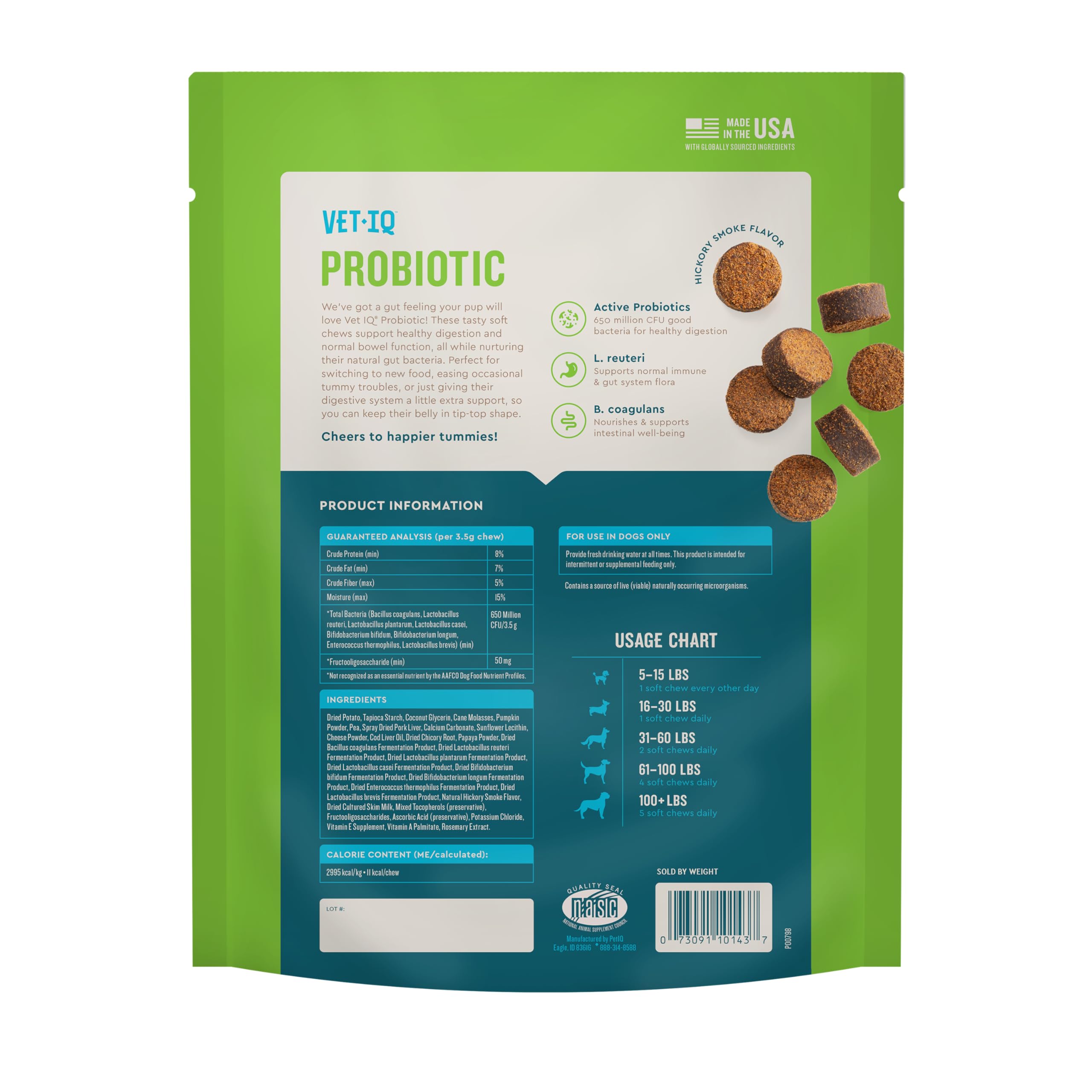 VetIQ probiotic dog NASC certification badge reinforces trusted brand.