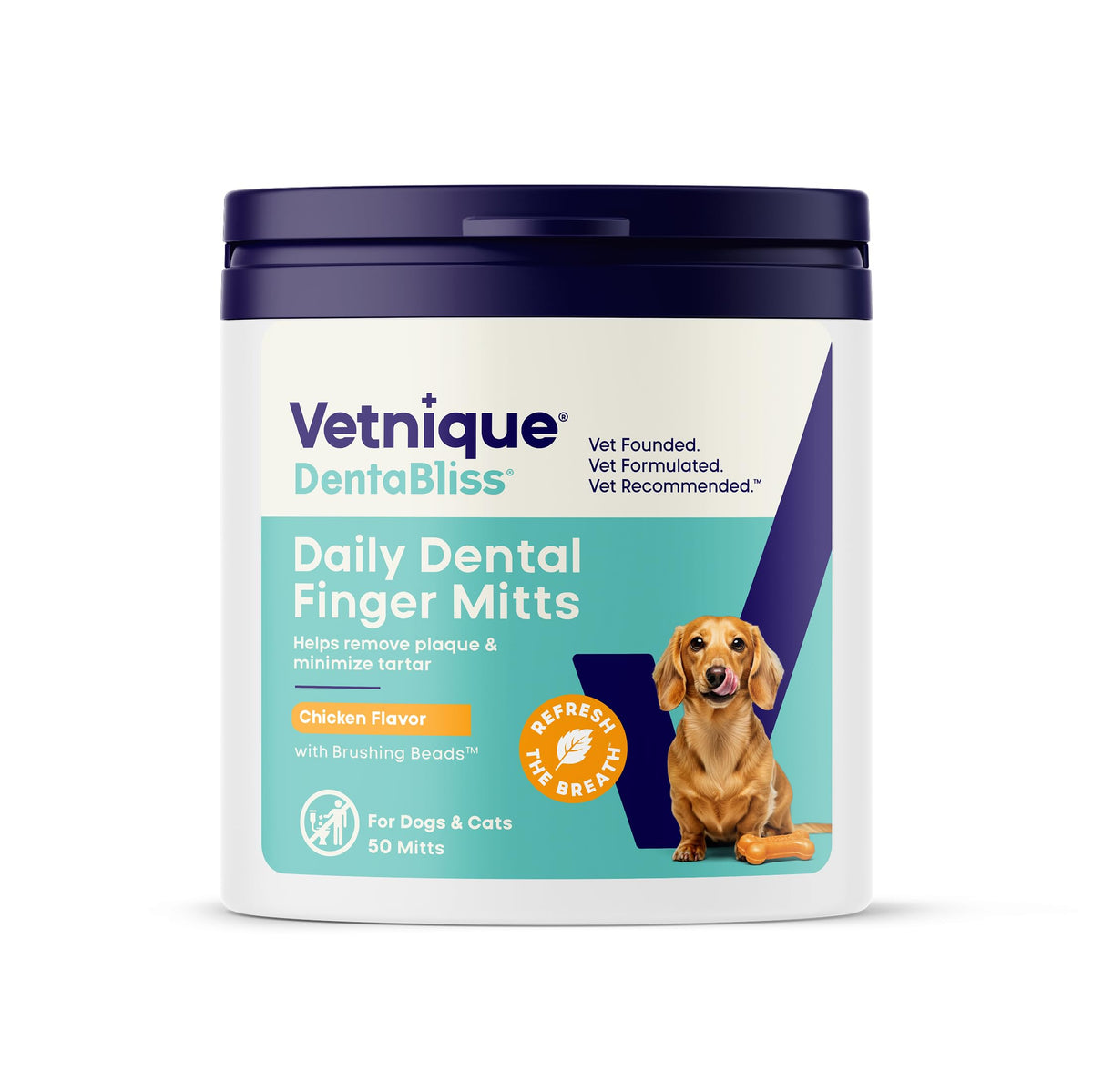 Vetnique Dentabliss fingermitt on finger for gentle, mess-free dog cleaning