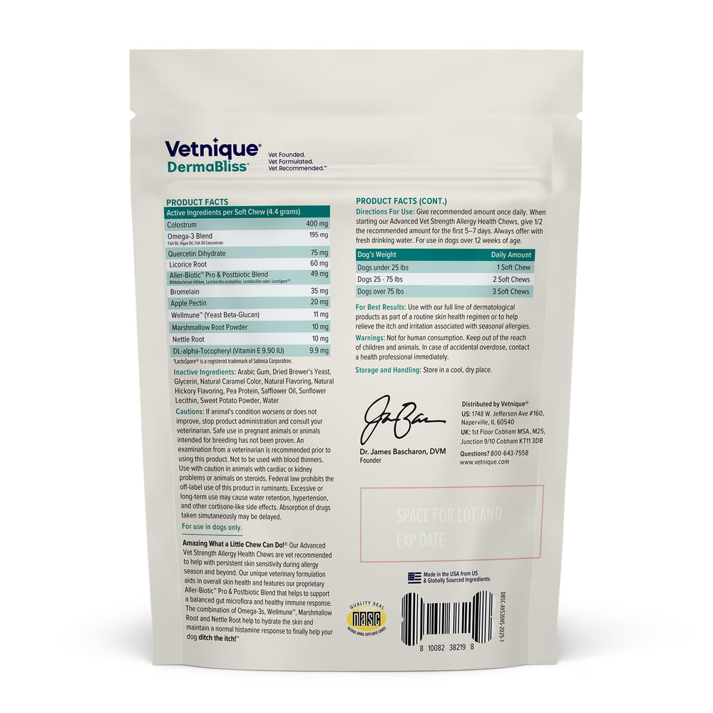 DermaBliss Advanced Strength chews on bottle for seasonal skin comfort