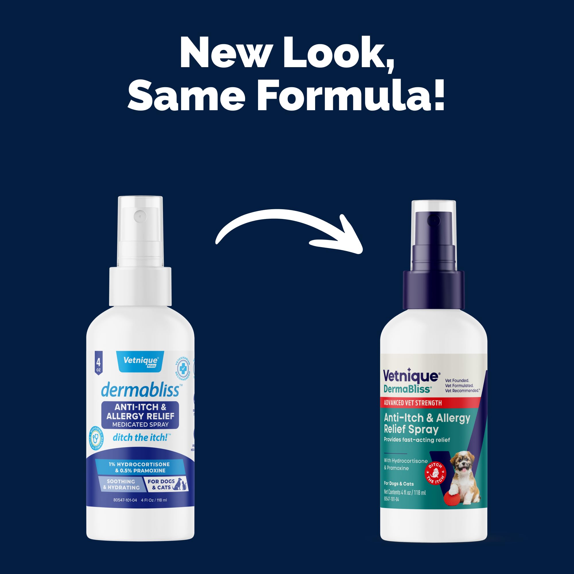 Applying Dermabliss spray on a pet for itching relief.