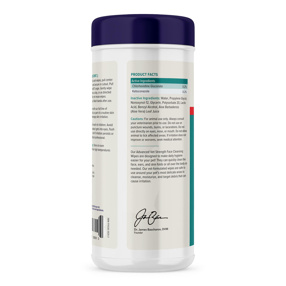 French Bulldog grooming scene with Vetnique Dermabliss wipes for wrinkled areas.