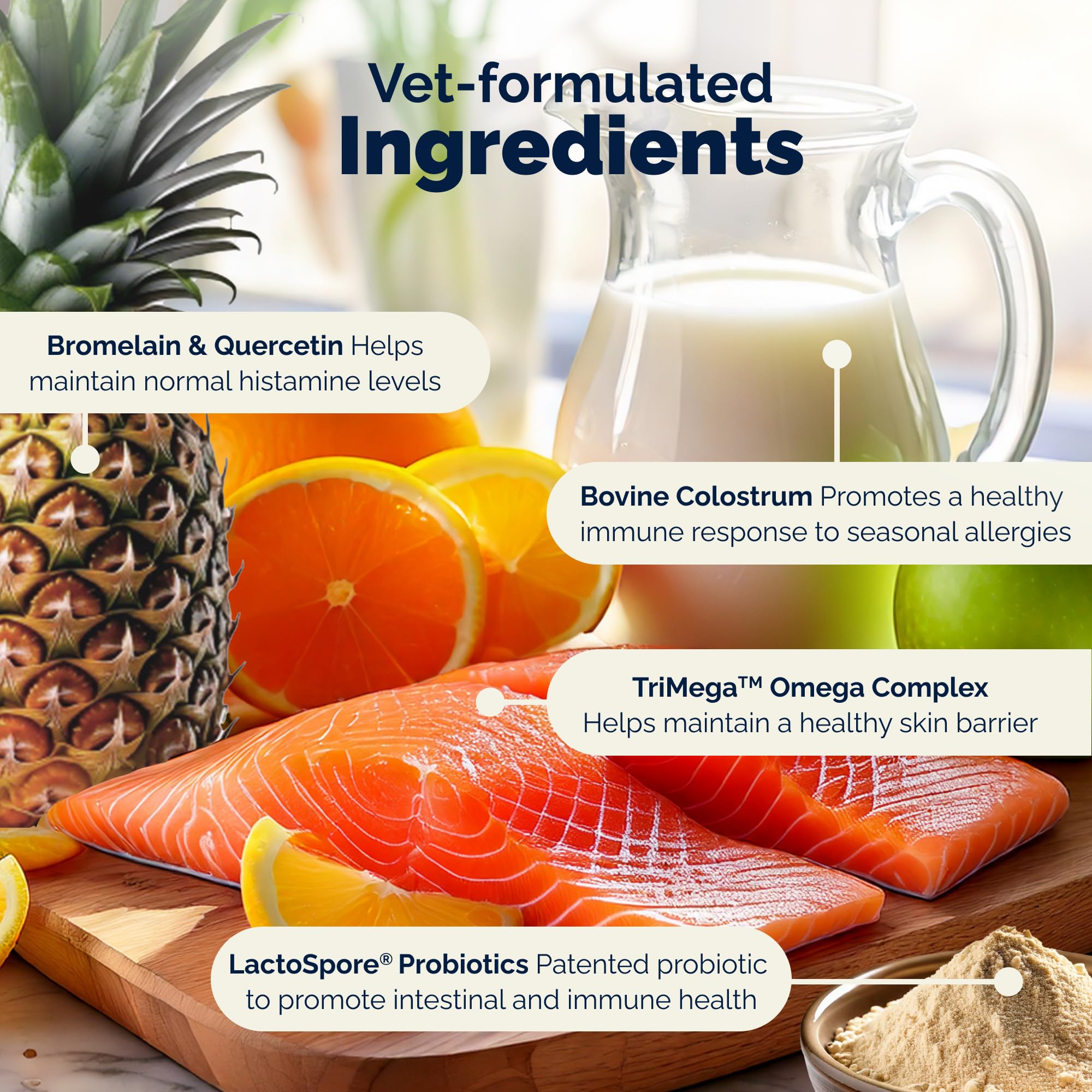 Vetnique DermaBliss nutrition panel on pack with vet-approved formula