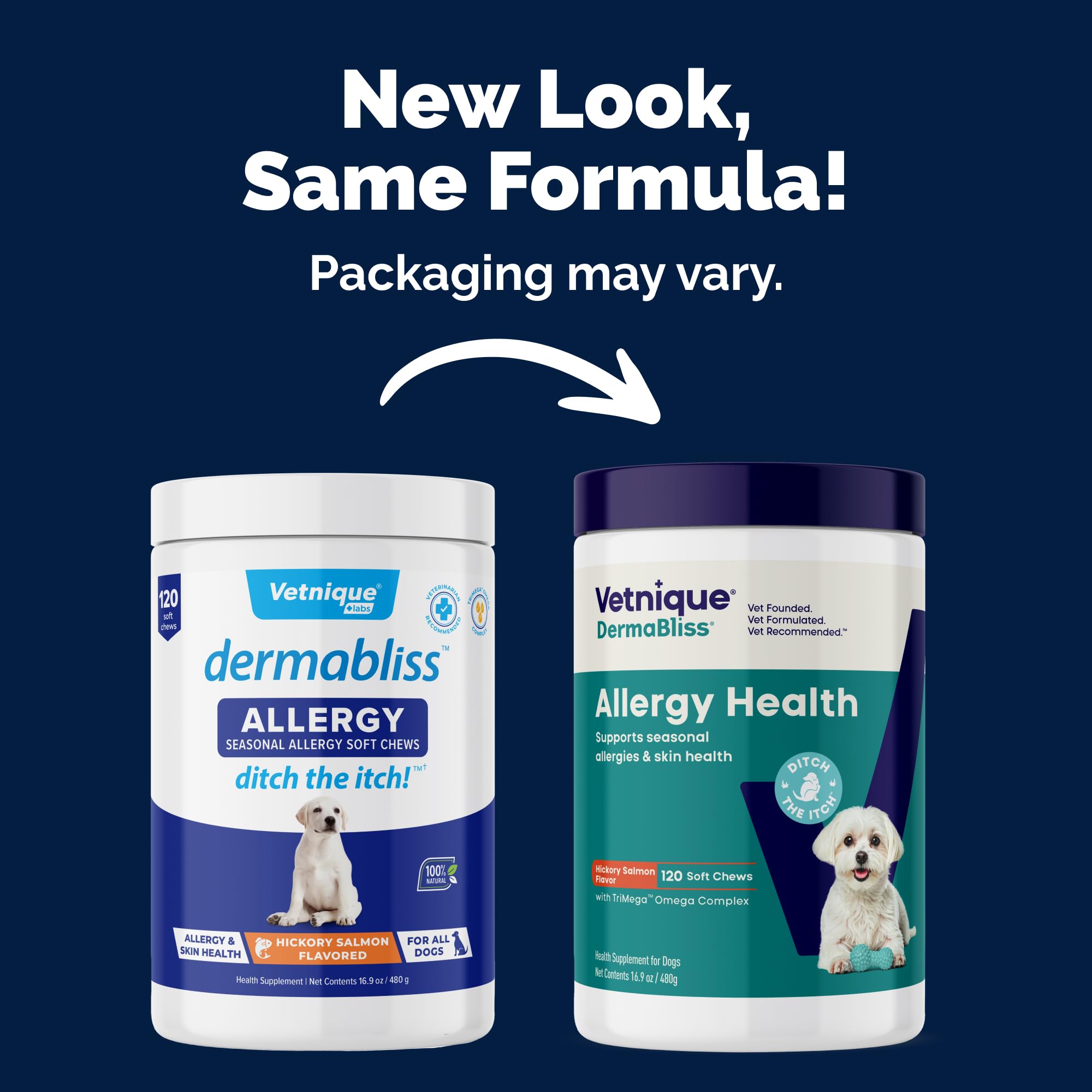 Vetnique DermaBliss regular-strength chews close-up highlighting Quercetin support