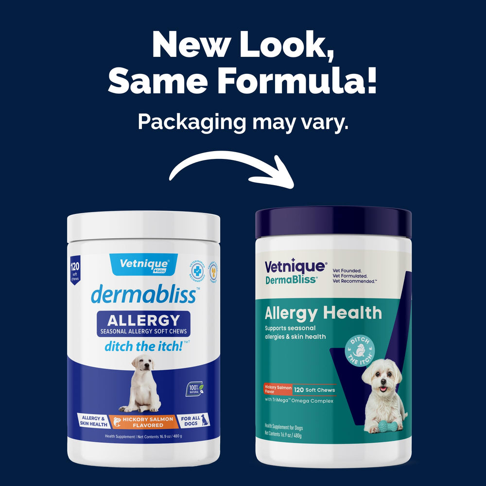 Vetnique DermaBliss regular-strength chews close-up highlighting Quercetin support