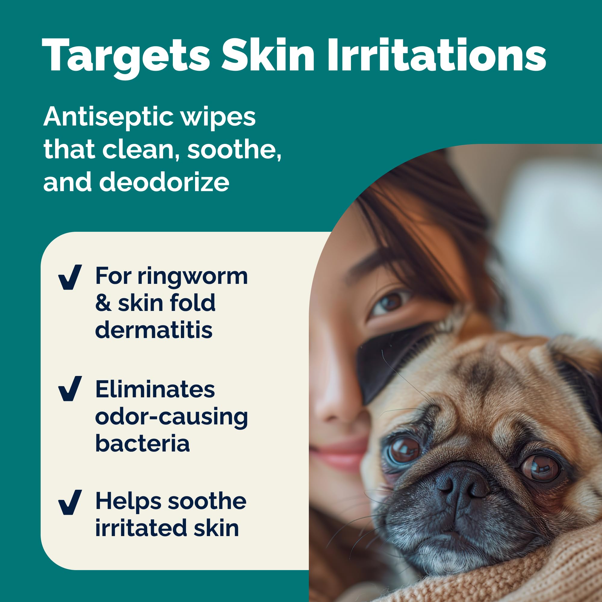 Dermabliss wipe being applied to a dog's skin for quick care.