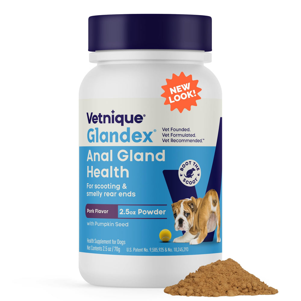 Vetnique Glandex powder tub for anal gland support and digestion.