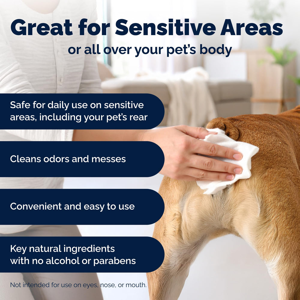 Vetnique Glandex dog wipes provide odor control during grooming.