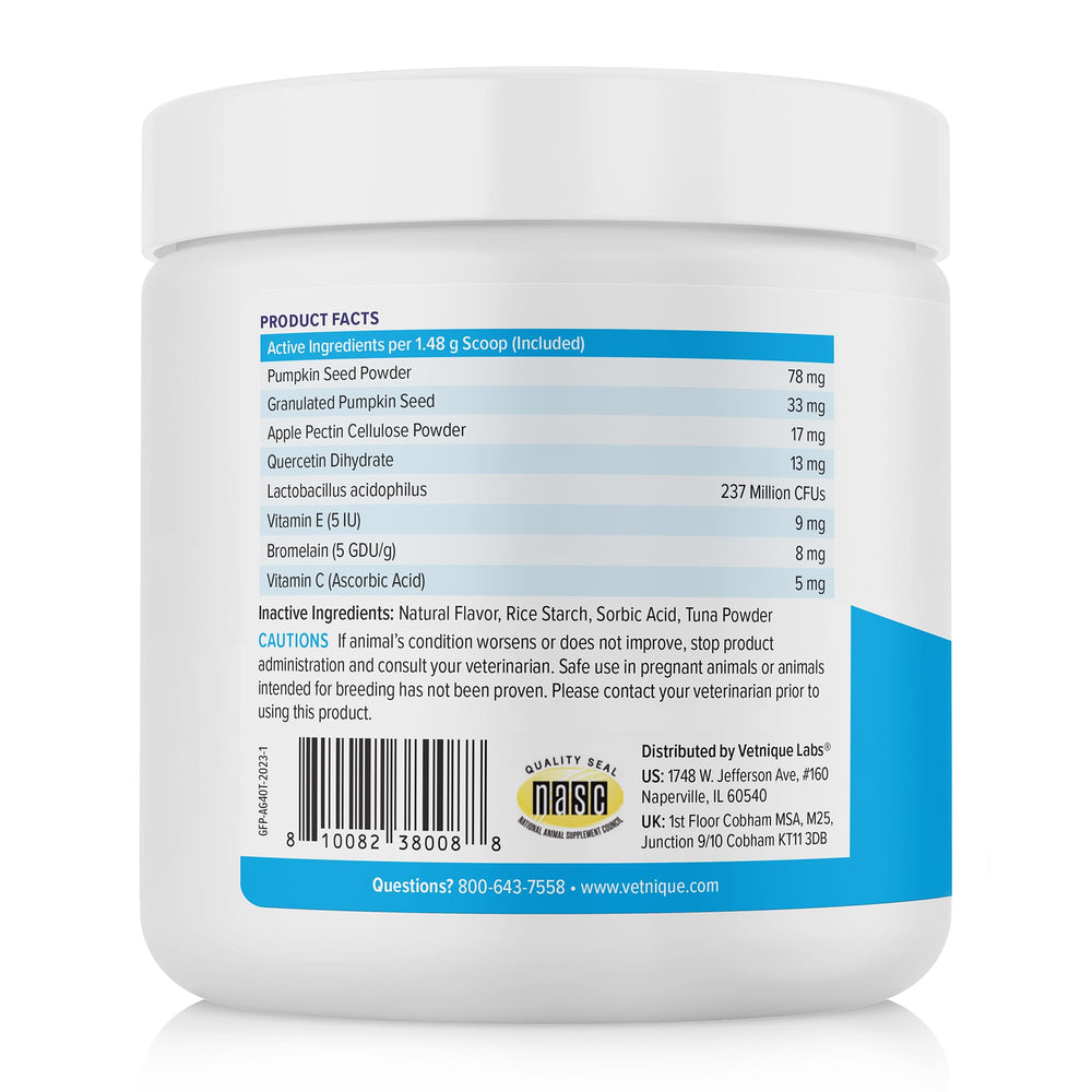 Vetnique Glandex probiotics and digestive enzymes aid cat digestion and immune function.