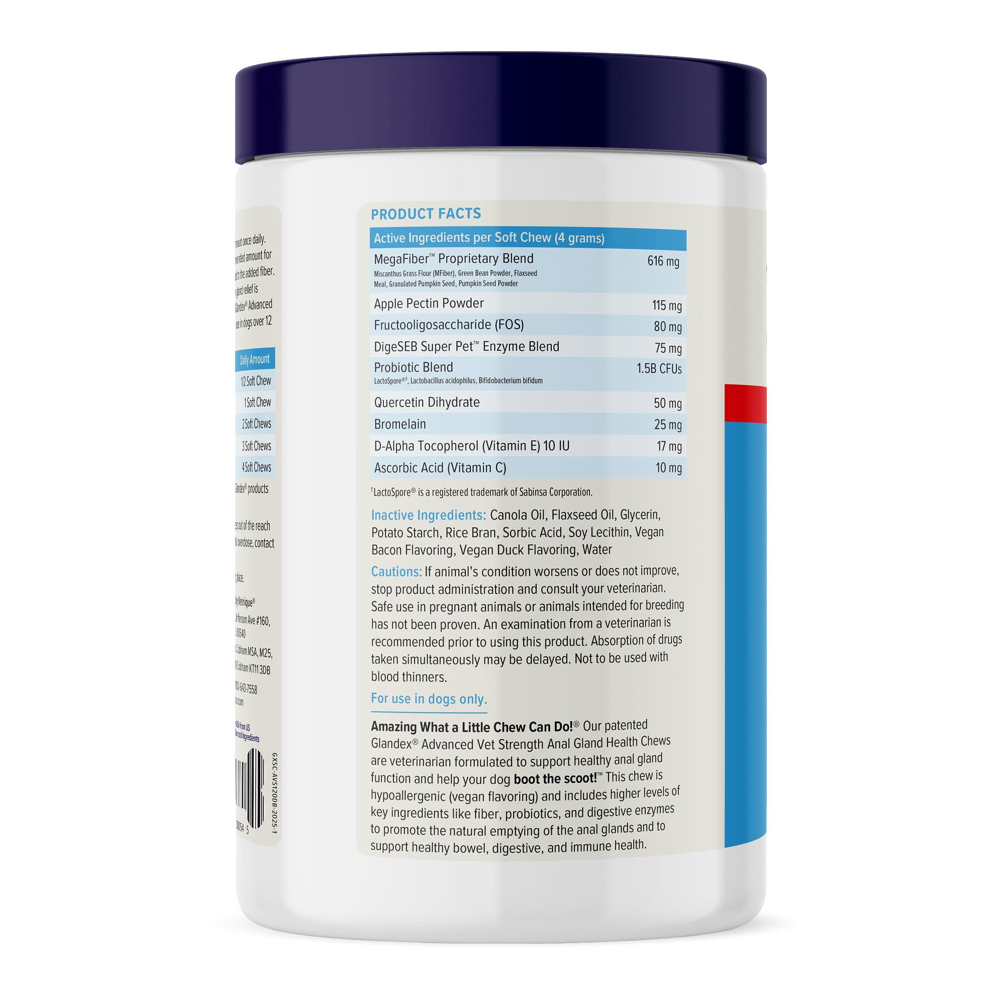Vetnique Glandex probiotics megafiber support healthier stool and gut balance.