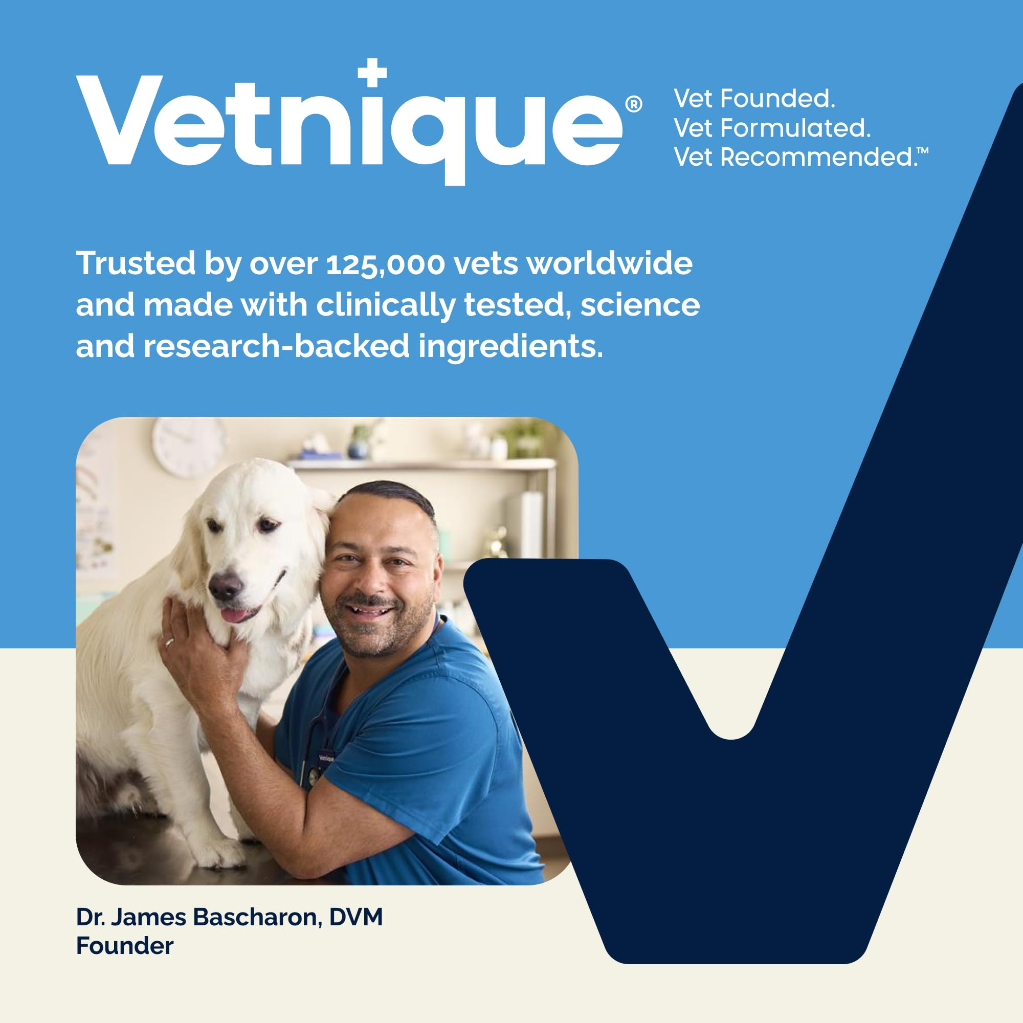 Veterinarian-recommended Vetnique brand supports pet health.