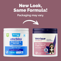 Vetnique Oticbliss dog ear wipes cleaning action for dirt and wax.