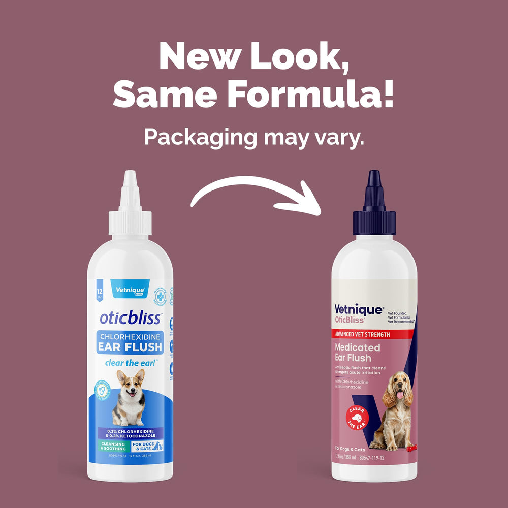 Vetnique Oticbliss ear cleanser for dogs in use, gentle cleansing and deodorizing.