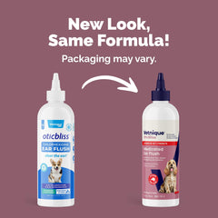 Vetnique Oticbliss ear cleanser for dogs in use, gentle cleansing and deodorizing.