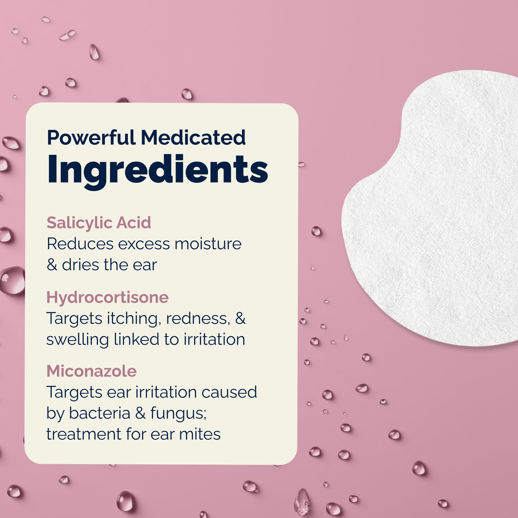 Miconazole detail on Vetnique Oticbliss packaging addressing yeast odor.