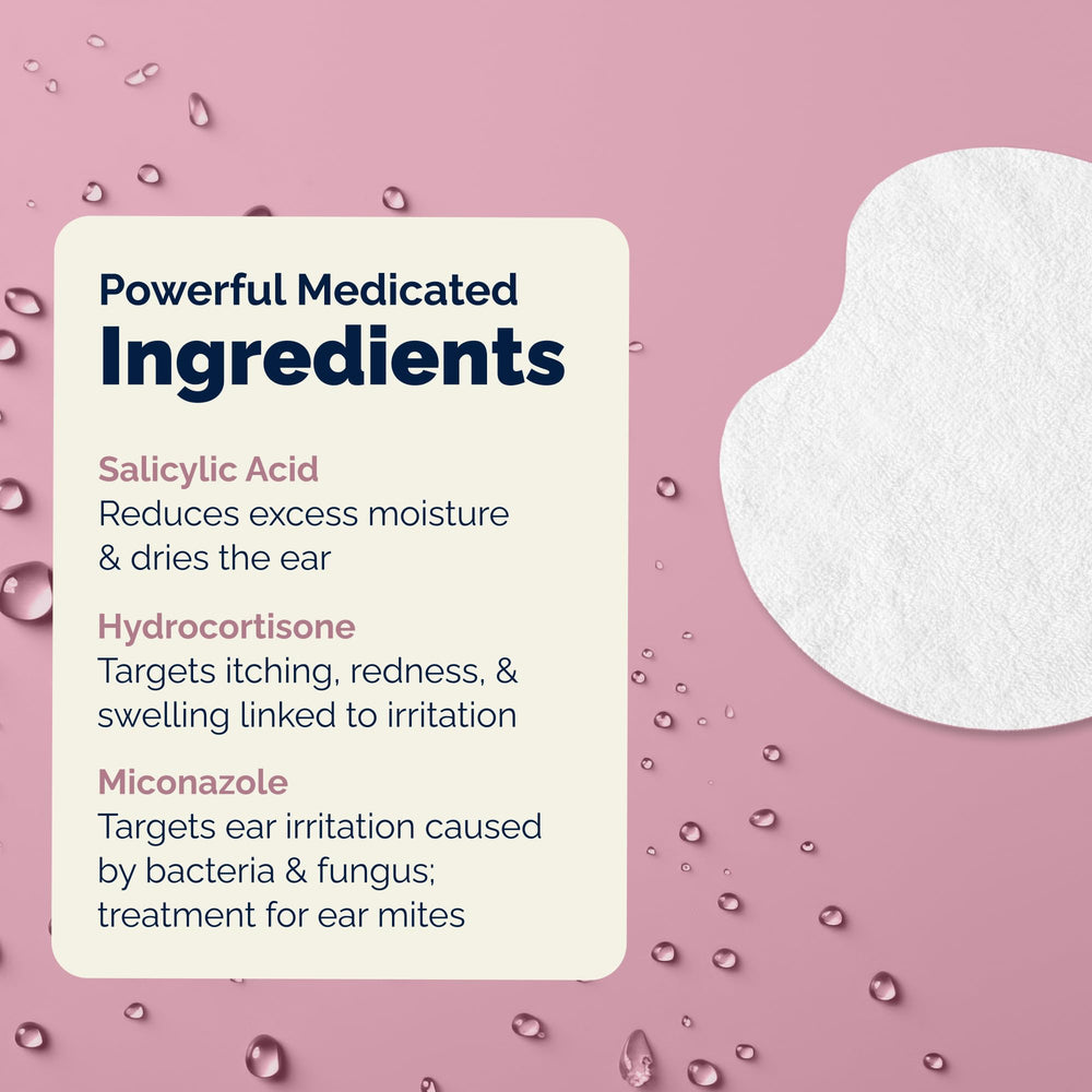 Miconazole detail on Vetnique Oticbliss packaging addressing yeast odor.