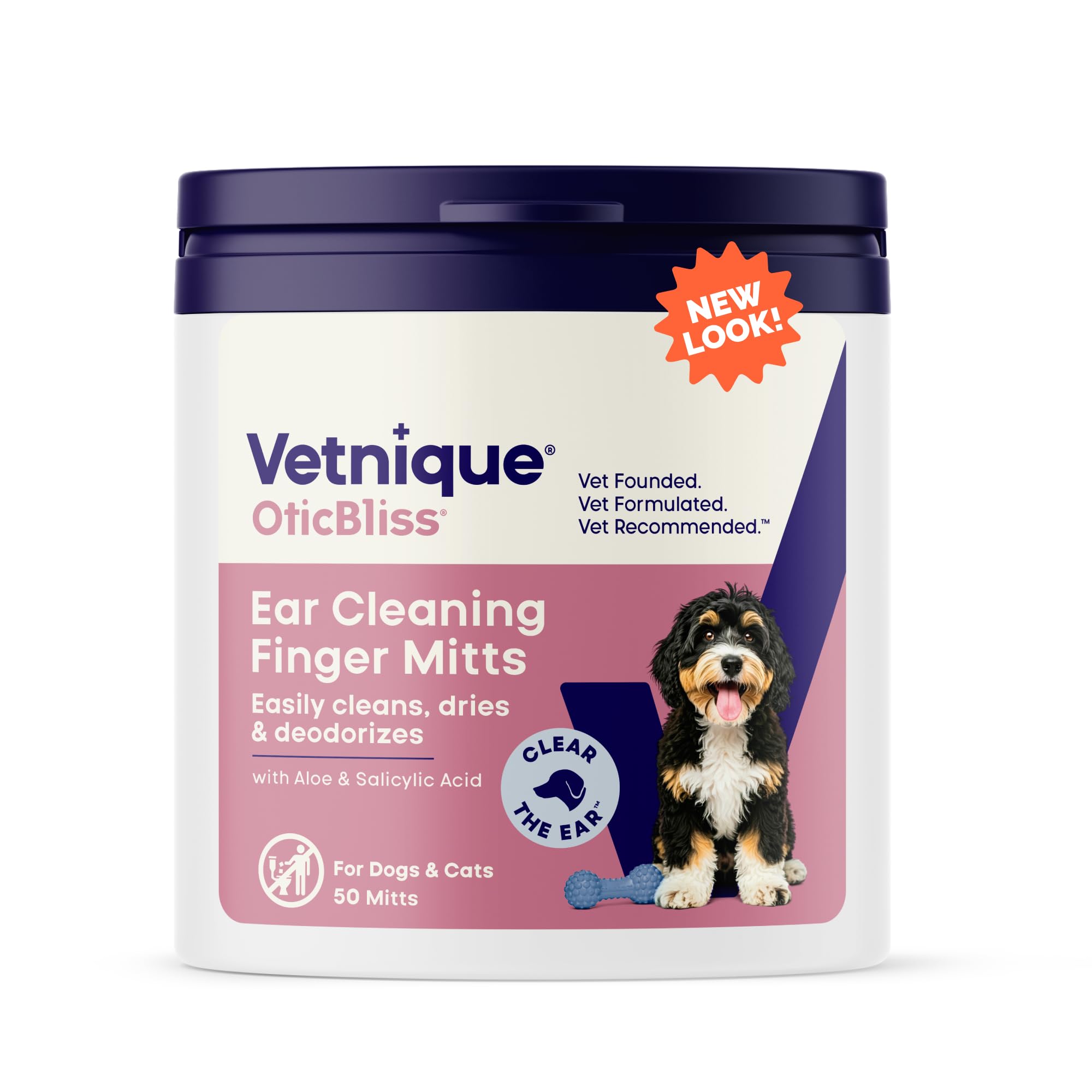 Vetnique Oticbliss ear wipes pack 50ct for convenient ear care.