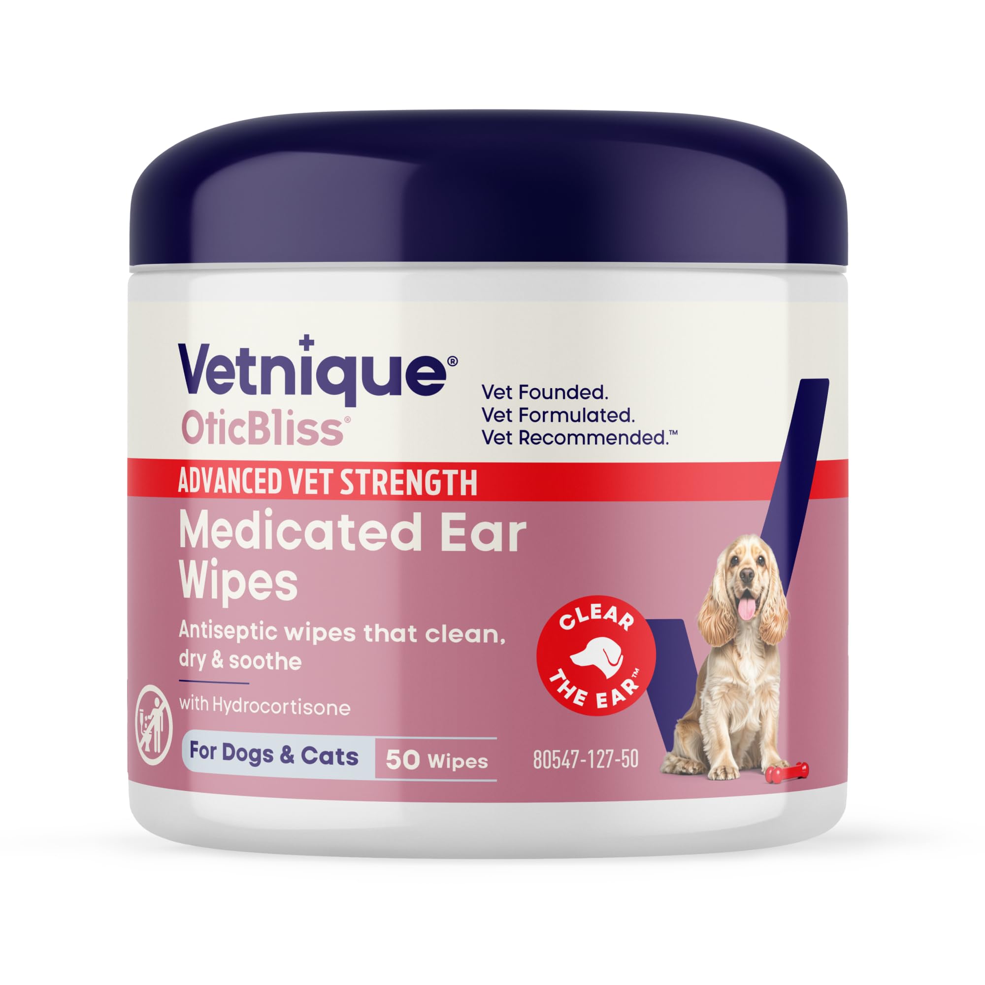 Vetnique Oticbliss ear wipes pack front for quick dog ear cleaning and odor control.