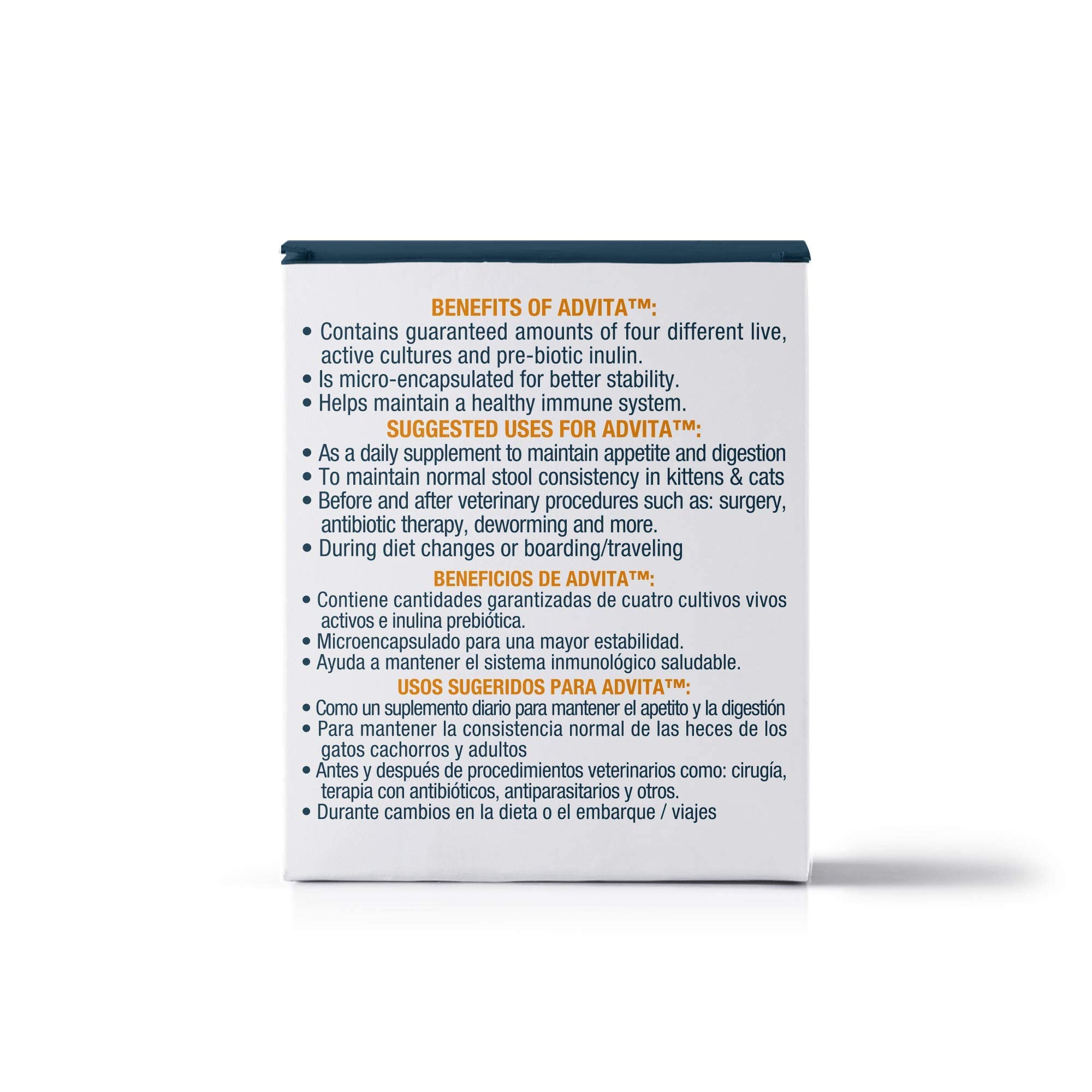 Packaging and label of VetOne Advita show contents and dosing guidance.