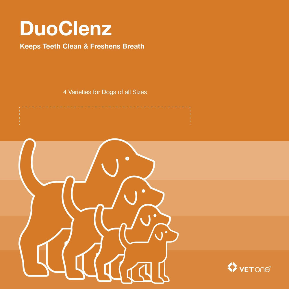 Poultry-flavored coating on Vet One DuoClenz chews for appeal.