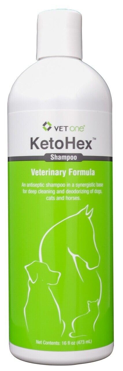 Vet One KetoHex shampoo bottle front for gentle antibacterial cleansing for pets.