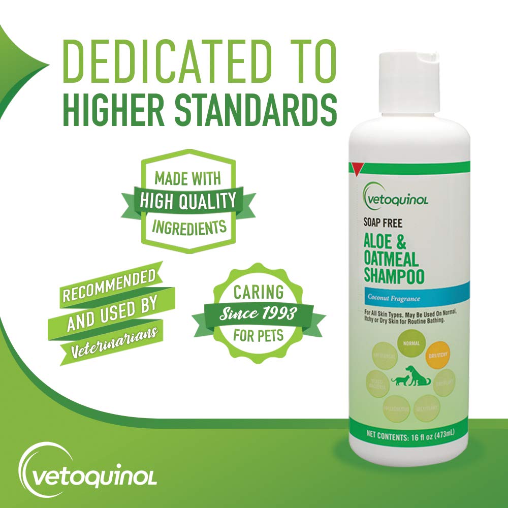 Vetoquinol Aloe Oatmeal shampoo post-bath coat cleaning on a pet