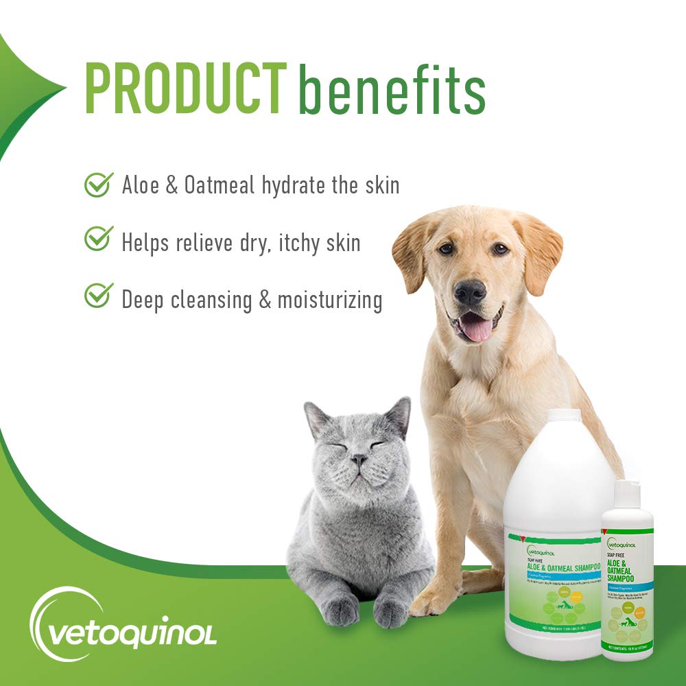 Vetoquinol Aloe Oatmeal shampoo rich lather deep cleans while preserving moisture
