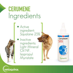Vetoquinol Cerumene ear cleanser softens wax to ease routine cleaning sessions.