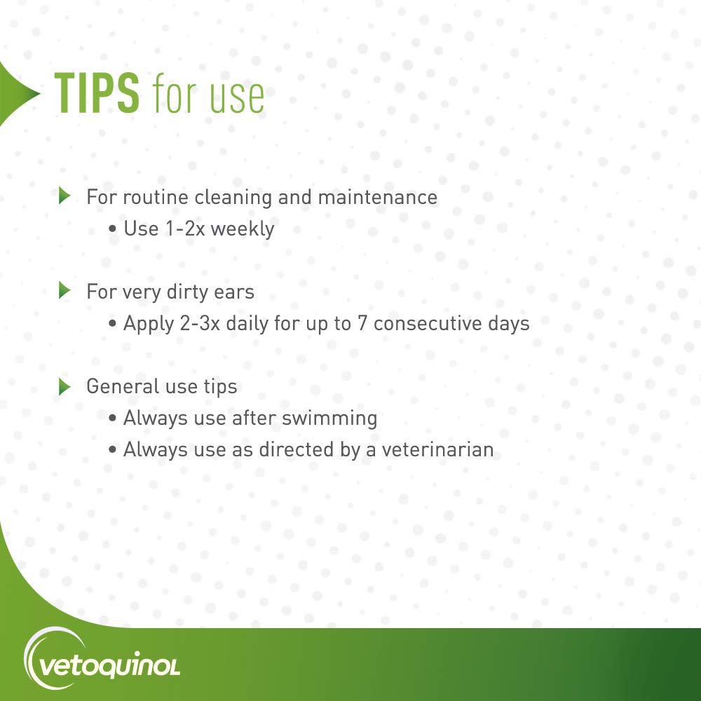 Vetoquinol ear cleansing solution close-up texture for ears, easy application.