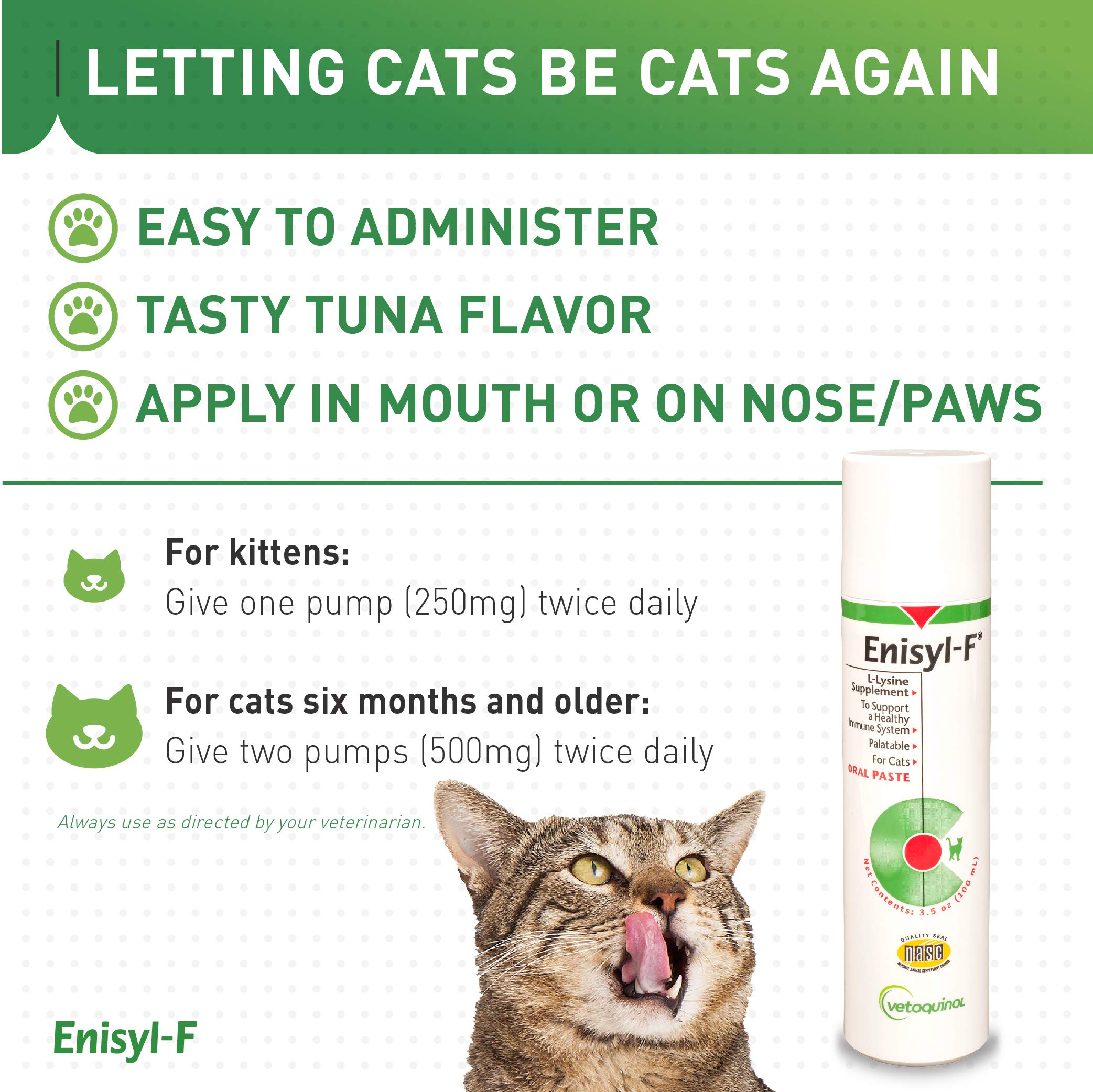 Vetoquinol Enisyl-F kitten-friendly lysine supplement for growing cats