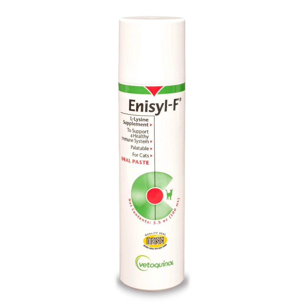 Vetoquinol Enisyl-F tuna-flavored paste bottle aids daily cat lysine supplementation