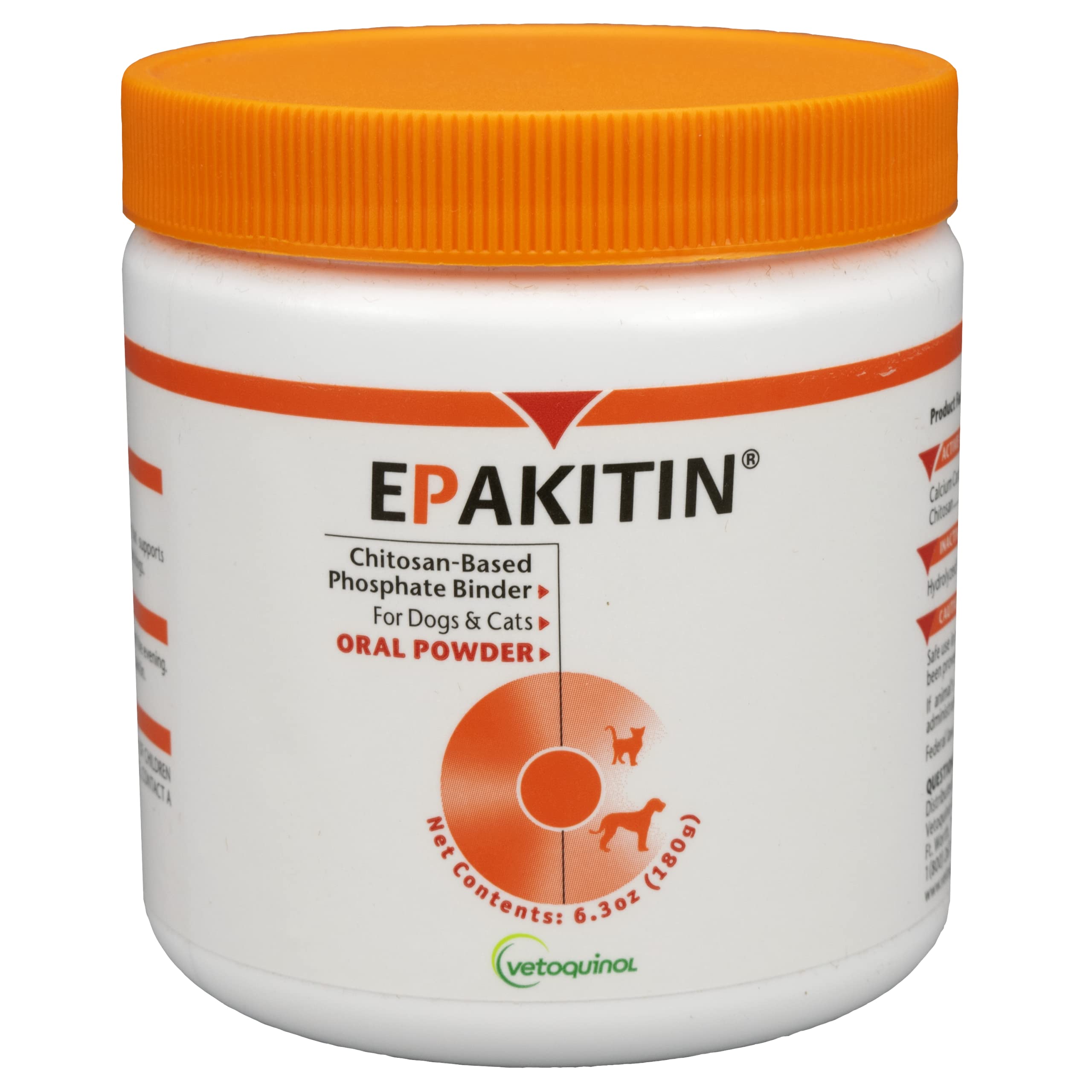 Vetoquinol Epakitin chitosan binder powder being poured for easy administration.