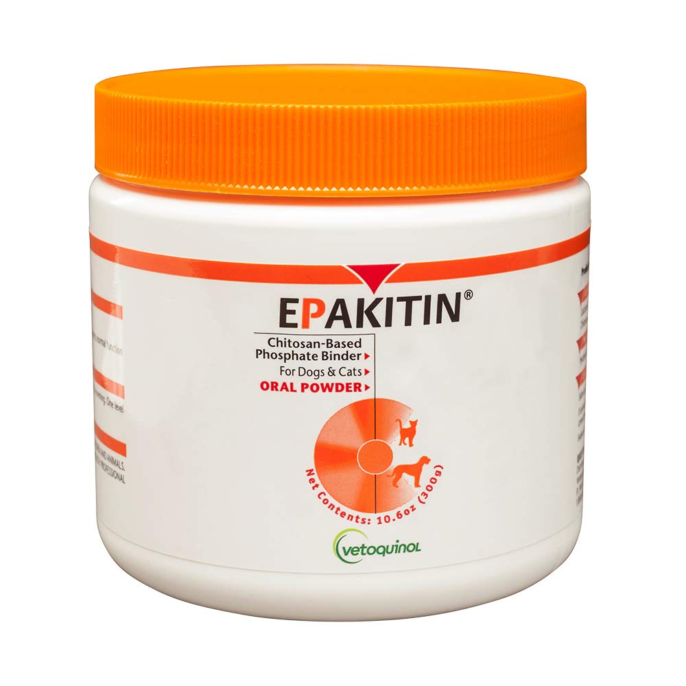 Vetoquinol Epakitin bottle front view shows palatable renal support powder.