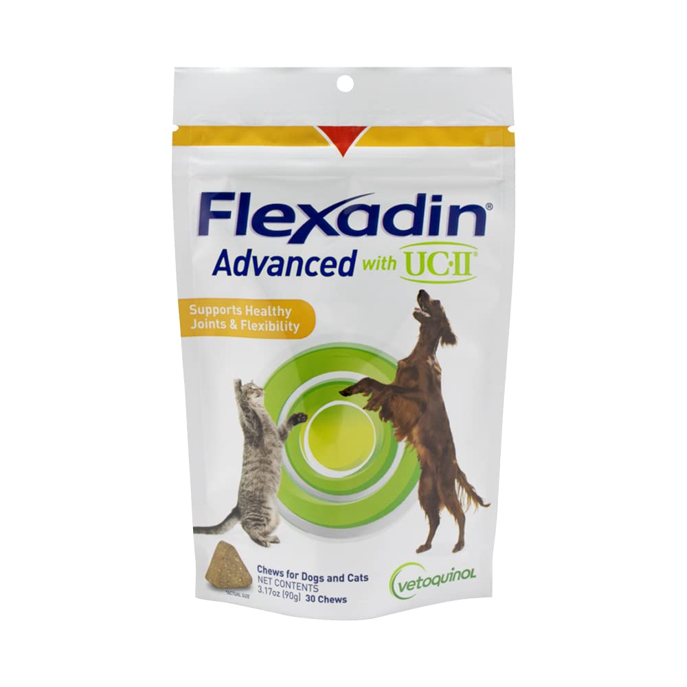 Vetoquinol Flexadin Advanced bottle shown for convenient hip and joint support
