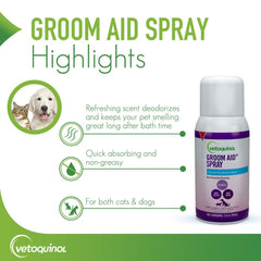 Vetoquinol Groom-Aid Spray detangles fur for easier brushing.