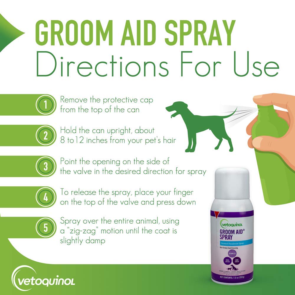 Vetoquinol Groom-Aid Spray is non-greasy and quick-absorbing.