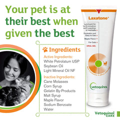 Vetoquinol Laxatone coats swallowed hair for easier passage.