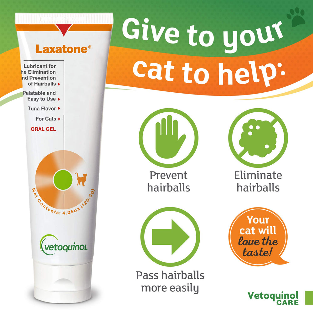 Vetoquinol Laxatone tuna tube closeup demonstrates simple daily application.