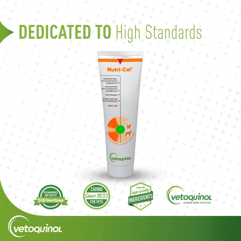Nutri-Cal bottle with dosage guidance for owners.