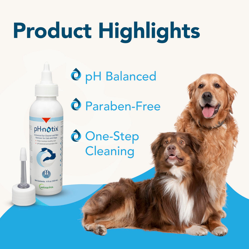 Vetoquinol PH•notix dog ear care application demonstrates simple weekly use.