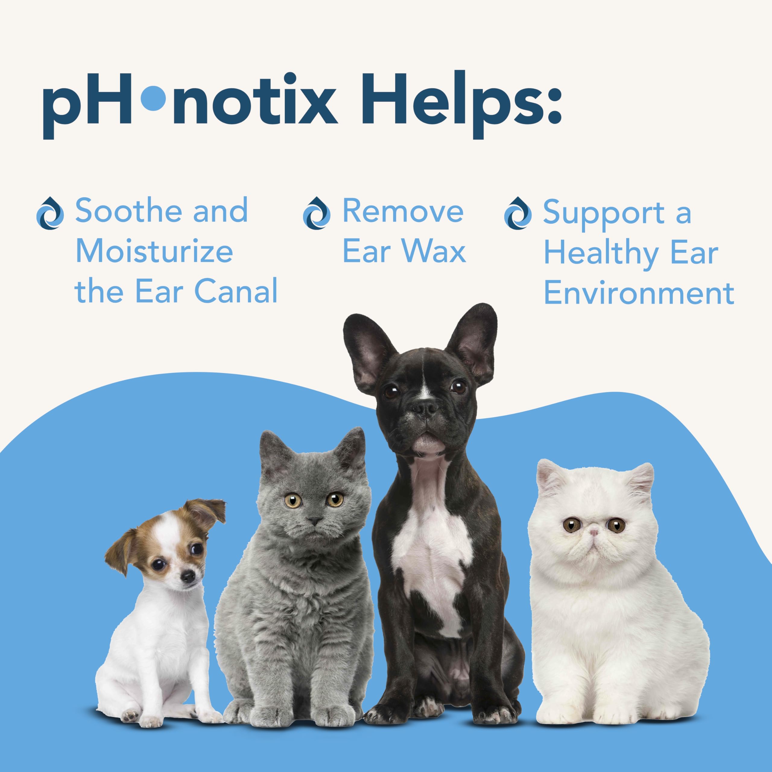 Vetoquinol PH•notix ear cleaner dropper-action highlights quick, no-rinse application.