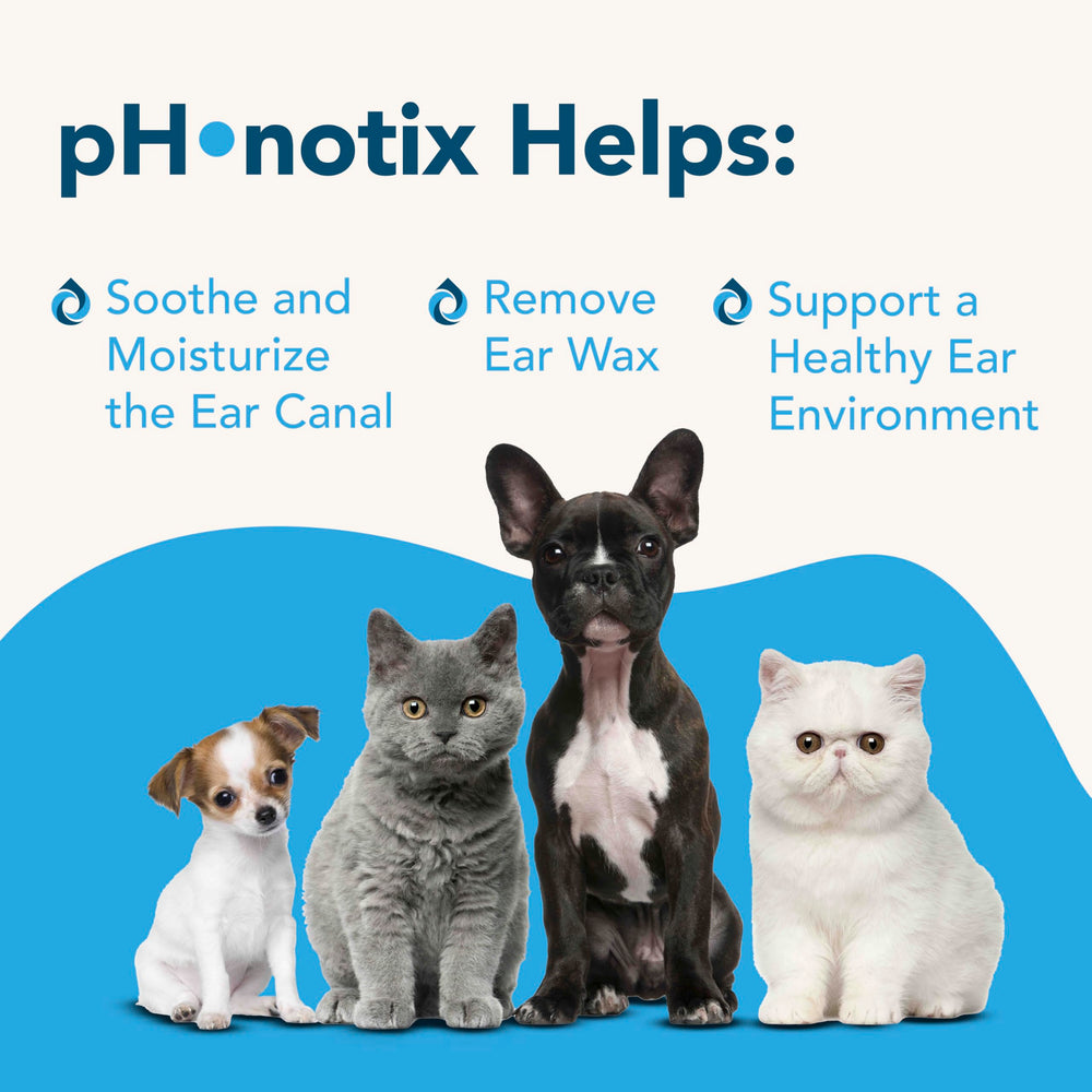 Vetoquinol PH•notix ear cleaner dropper-action highlights quick, no-rinse application.