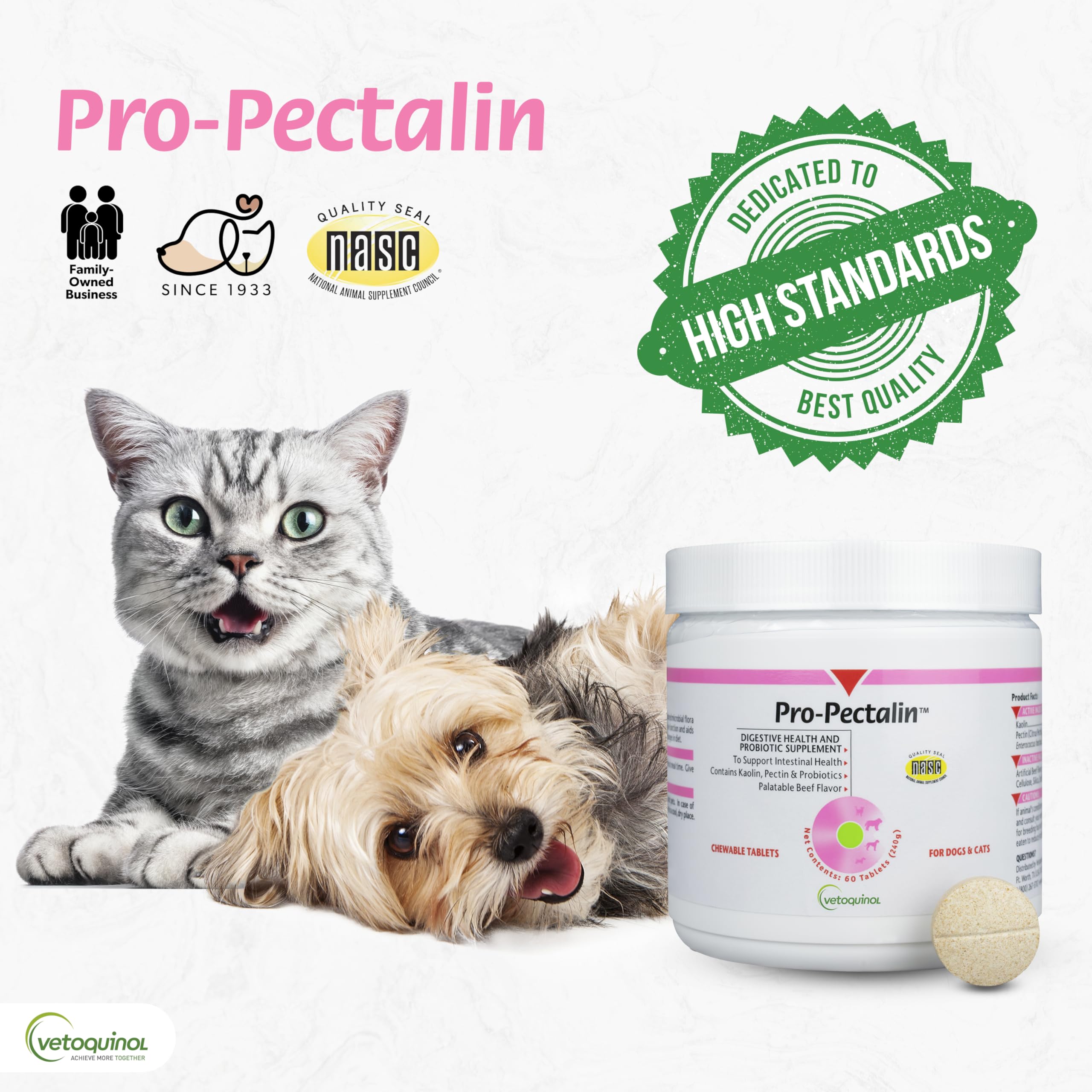 Vetoquinol Pro-Pectalin tablet served with meals eases administration