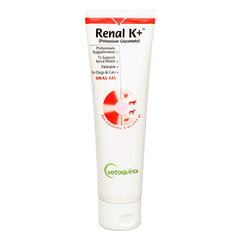 Vetoquinol Renal K+ gel bottle for dogs and cats supports potassium intake for healthy muscles.