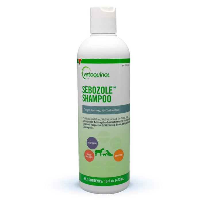 Vetoquinol Sebozole shampoo bottle for pets supports gentle cleansing.