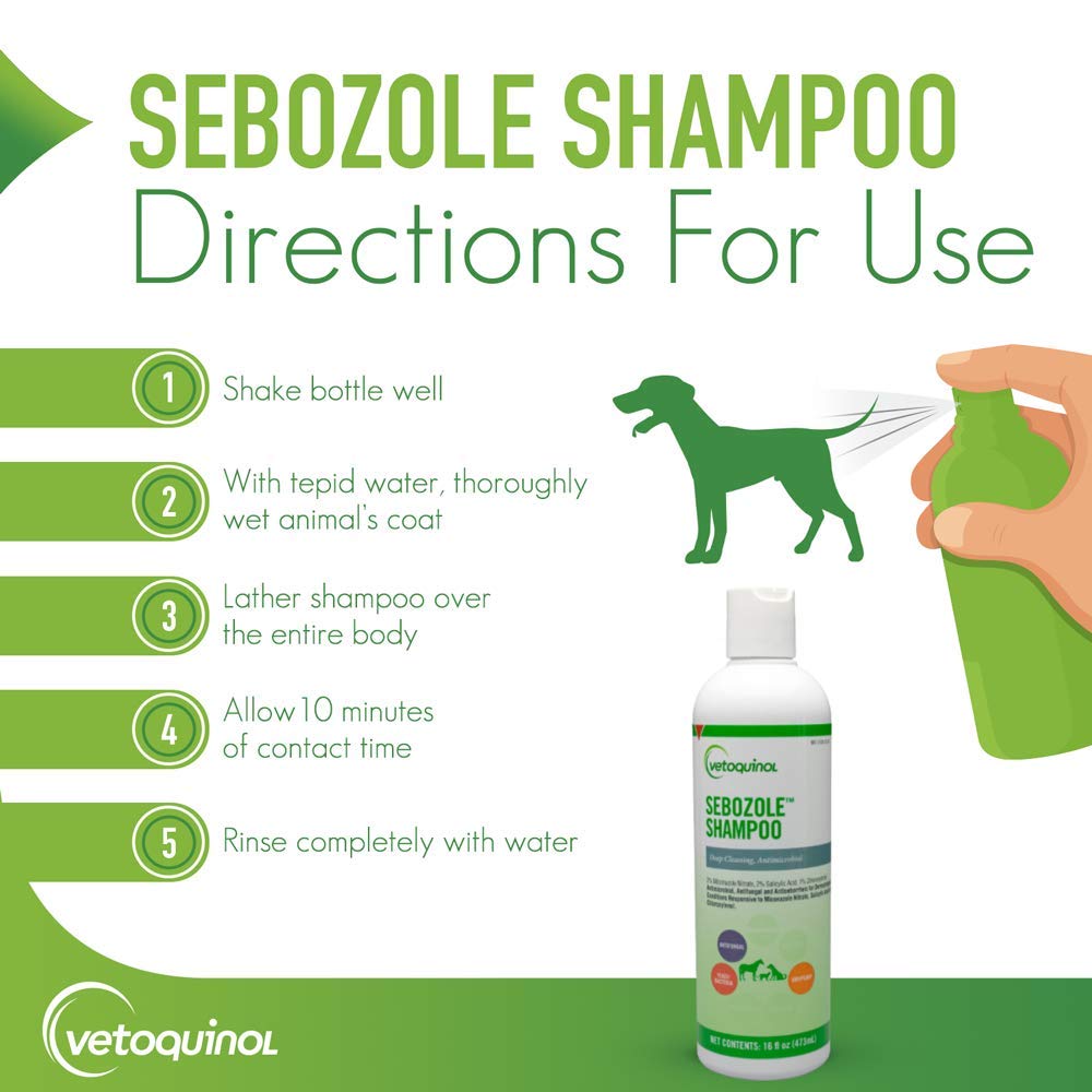 Vetoquinol Sebozole shampoo rinse helps remove residues and refresh fur.