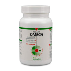 Vetoquinol Triglyceride Omega dog capsules 60ct promote healthy skin and coat.